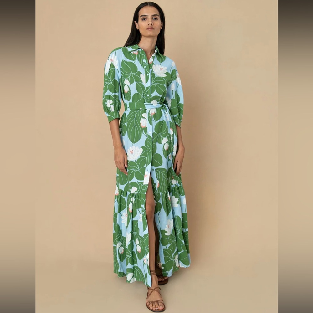 Borgo De Nor Green and Blue Floral Maxi Dress